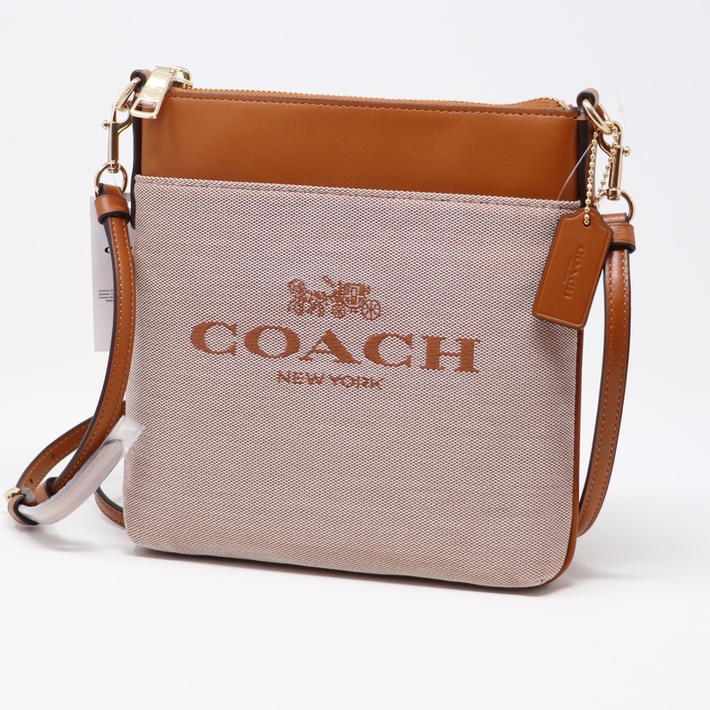 New Coach Kitt Horse and Carriage Jacquard and Leather Crossbody Bag Amber - Picture 5 of 13
